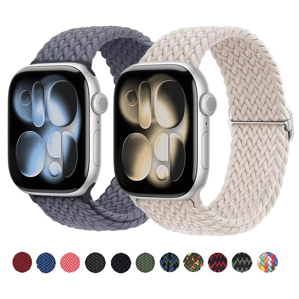 Geflochtene Armbänder für Apple Watch Band 44/42/45/49/46/40/41 mm, elastisches, verstellbares Nylonarmband, iWatch-Serie 11, 10, 9, 8, SE, 7, Ultra3