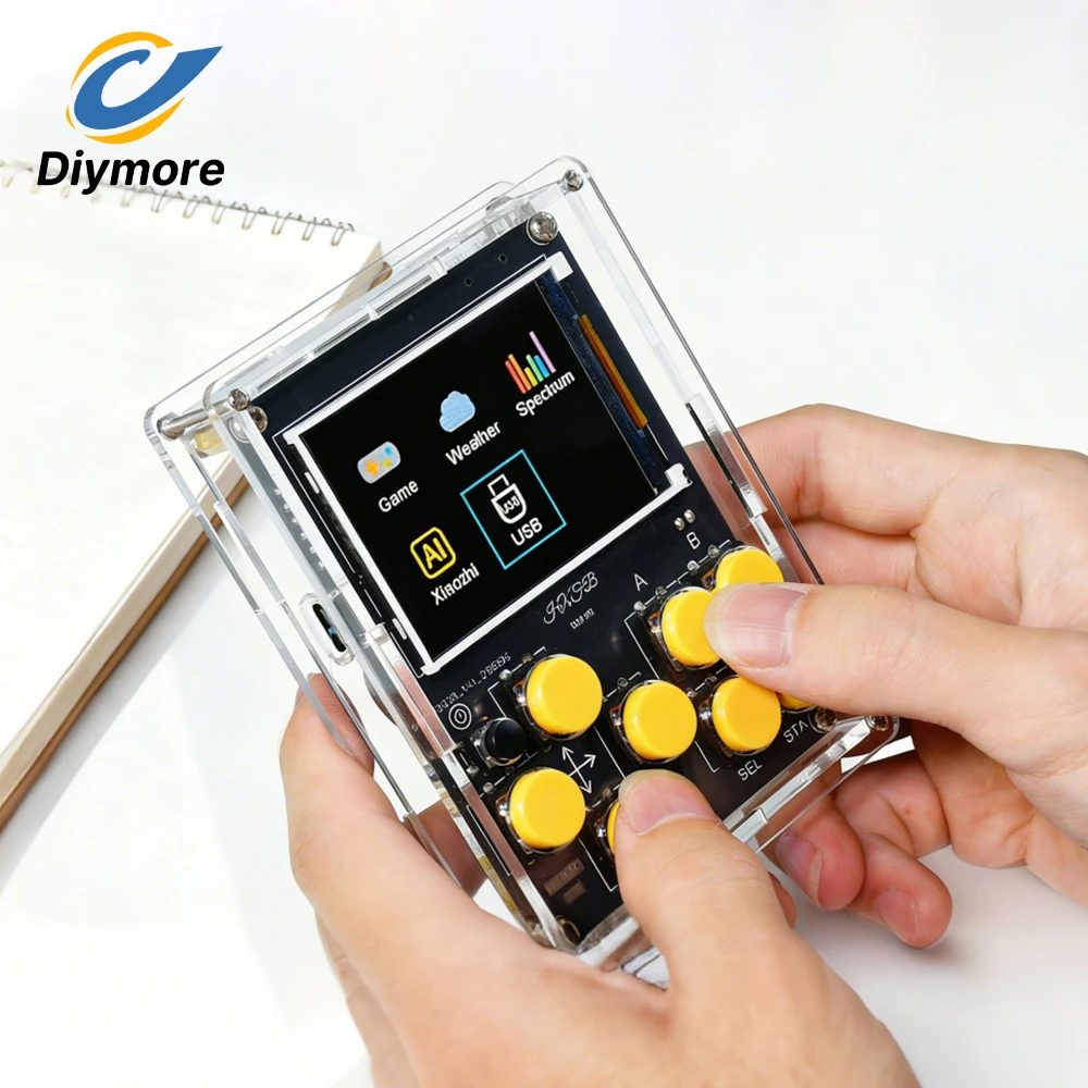 Handheld-DIY-Kit, Spielekonsole mit Xiaozhi AI Voice Dialog, integrierte 25-klassische Spiele, Wetteruhr, Musikspektrum, elektronisch