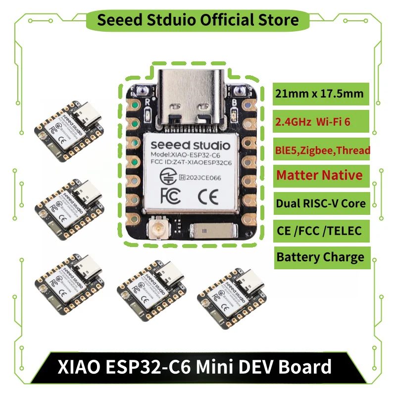 ESP32C6 Mini-Entwicklungsboard XIAO ESP32 C6-2,4 GHz WiFi6, BLE5.3, Zigbee Thread (802.15.4) ESP Rain Maker, AWS IoT, Microsoft Azure