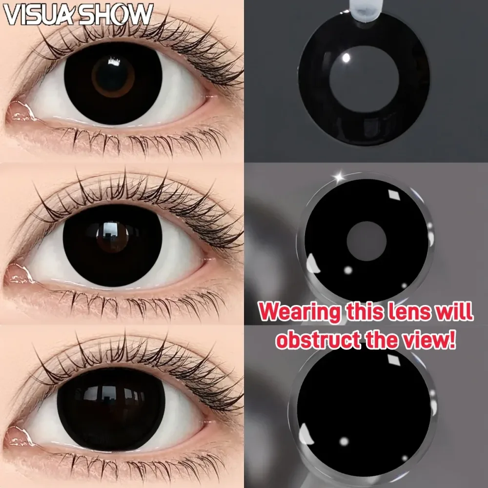 Visuashow schwarze Kontaktlinsen, Kosmetik, farbige Kontaktlinsen, 2 Stück, für den jährlichen Gebrauch, farbige Kontaktlinsen mit kleiner Pupille für Cosplay-Make-up