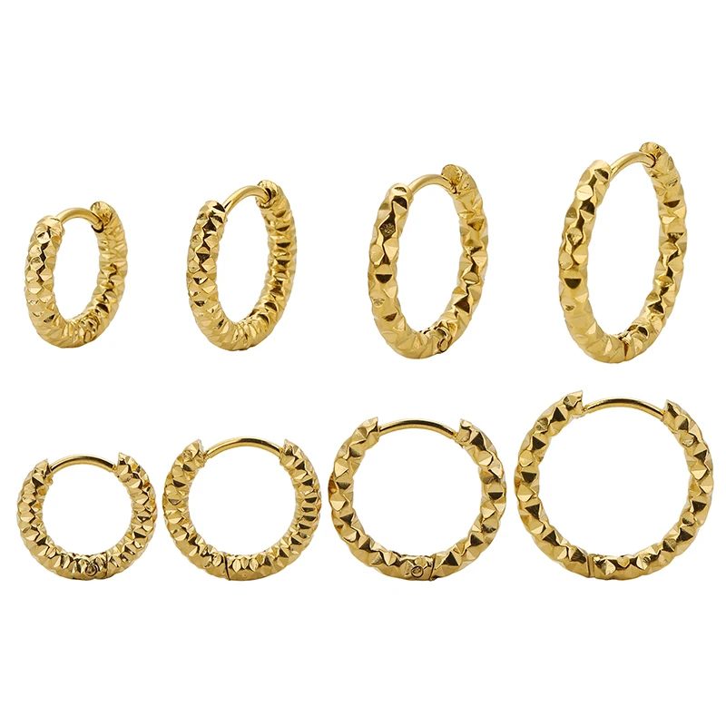 6 stücke 8/10/12/14mm Kein Verblassen Edelstahl Runde Präge Ohr Ringe Hoop Ohrringe für Frauen weibliche Mädchen Korea Mode Schmuck