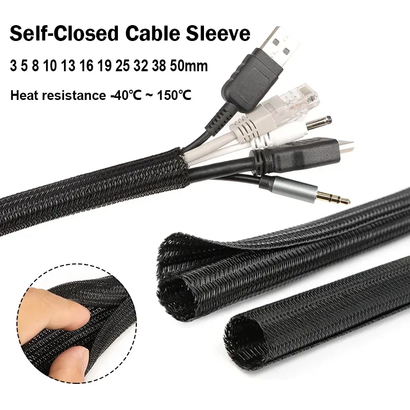 2/5/8/10M Kabelschlauch 3mm - 50mm Selbstschließend PET Geflochten Erweiterbarer Auto-Kabelschutz Split-Schlauch Kabelummantelung Organizer