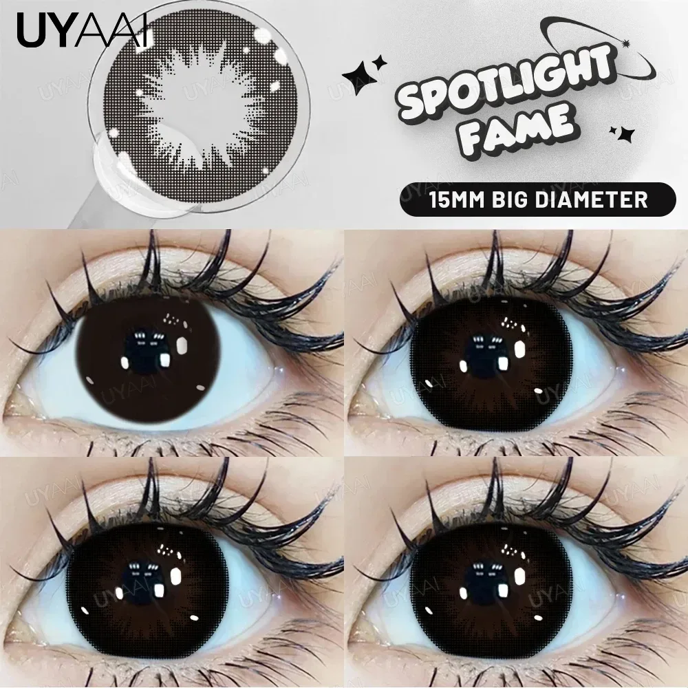 UYAAI Schwarze Linsen mit großem Durchmesser, 14,2-14,5 mm, farbige Kontaktlinsen für die Augen, große Augenlinsen, natürliche braune Linsen