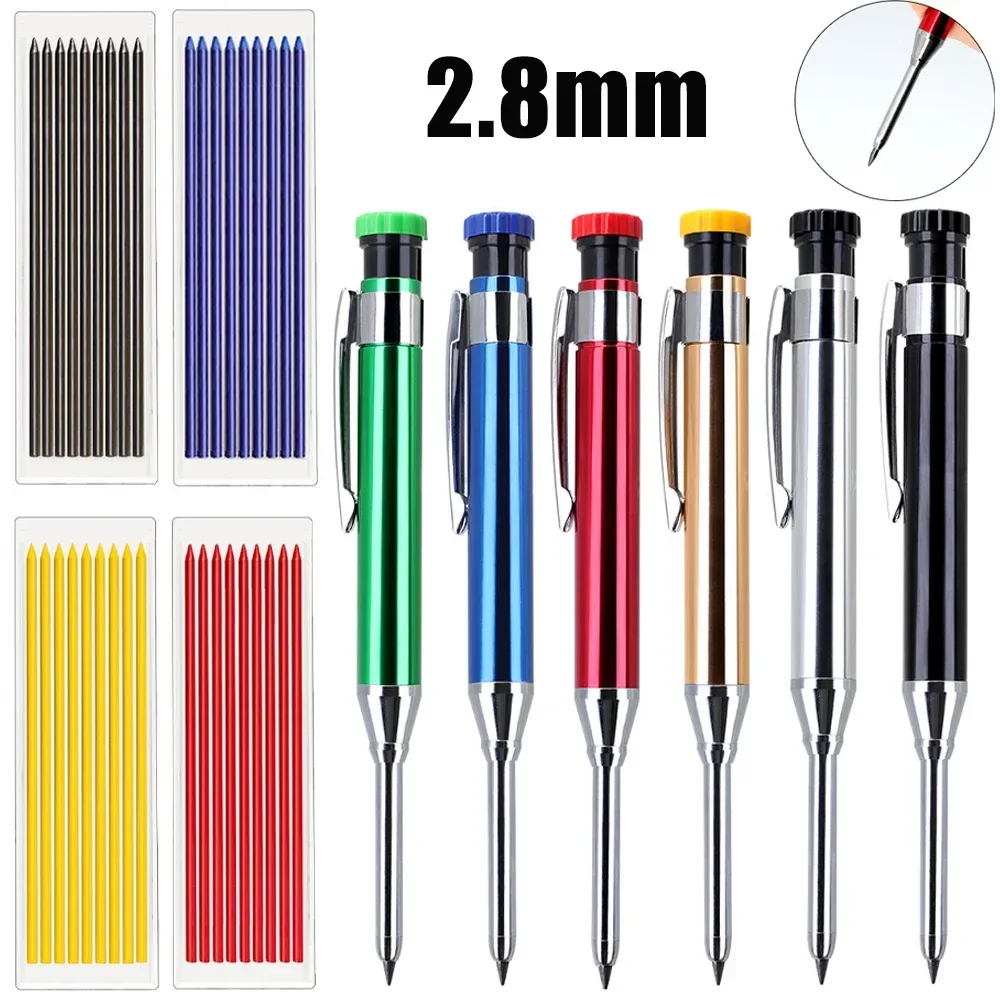 6 Farben 2,8 mm Metall Solid Carpenter Druckbleistift mit Spitzer 2B Bleikern Deep Hole Construction Marking Scriber Tool