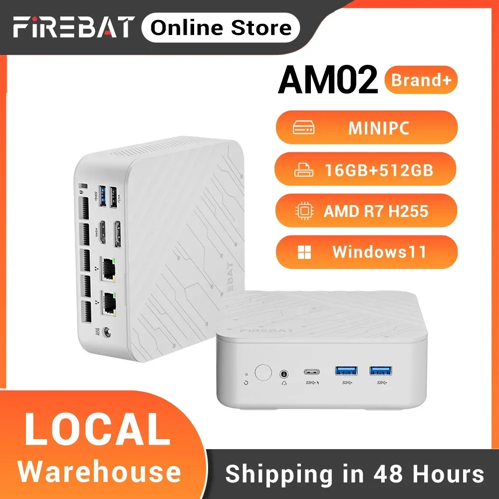 FIREBAT AM02 Mini-PC AMD Ryzen7 H255 DDR5 16GB RAM M.2 PCIe 512GB SSD WiFi6 BT5.2 1000M LAN Type-C Windows11 Desktop-Computer