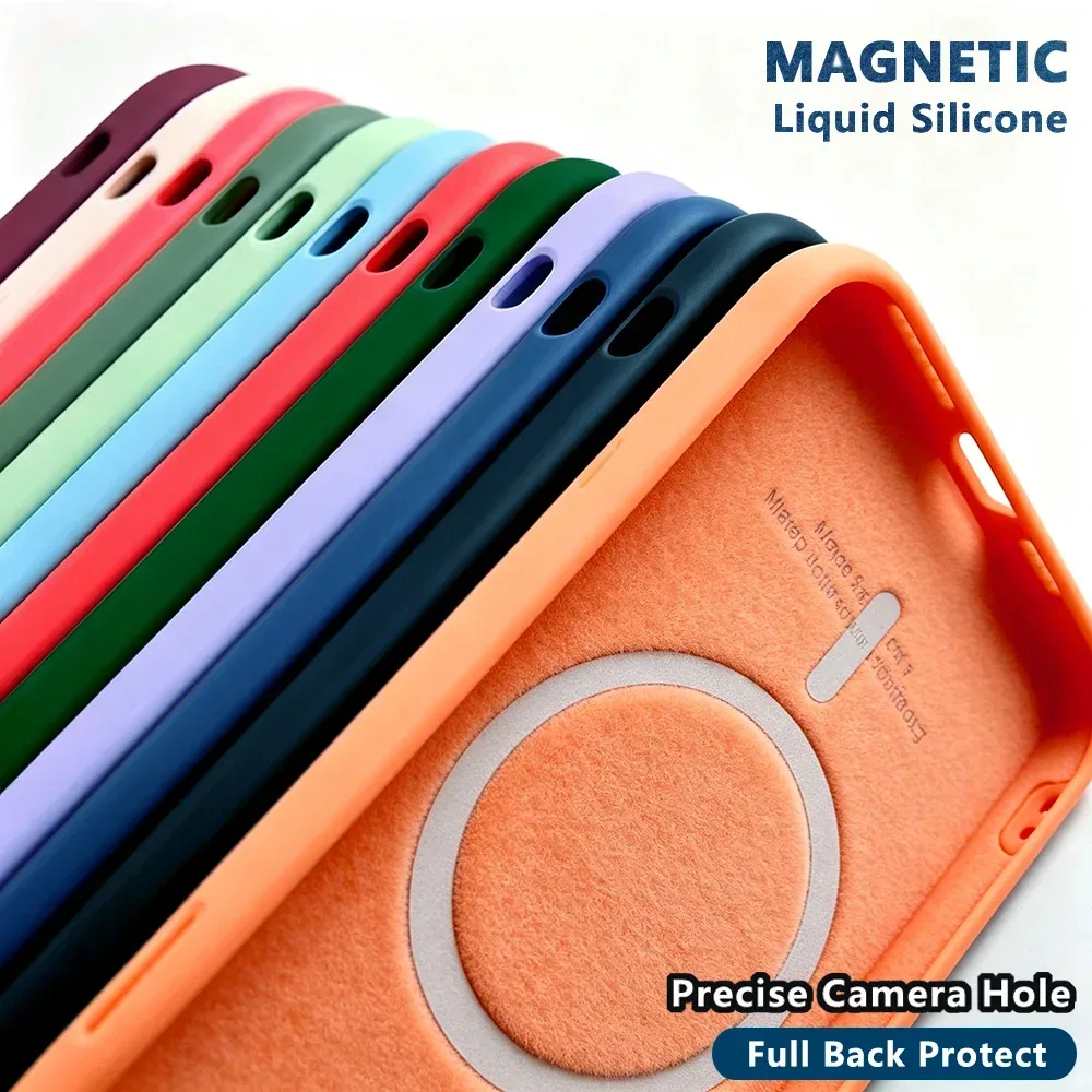 Original Luxus Magnet Schutzhülle aus flüssigem Silikon Case für Iphone 14 12 13 Mini 11 15 Pro Max 7 8 Plus X Xr Se 2020 Xs Max Magsafe Magnetabdeckung Kameraschutz mit präzisen Löchern für die