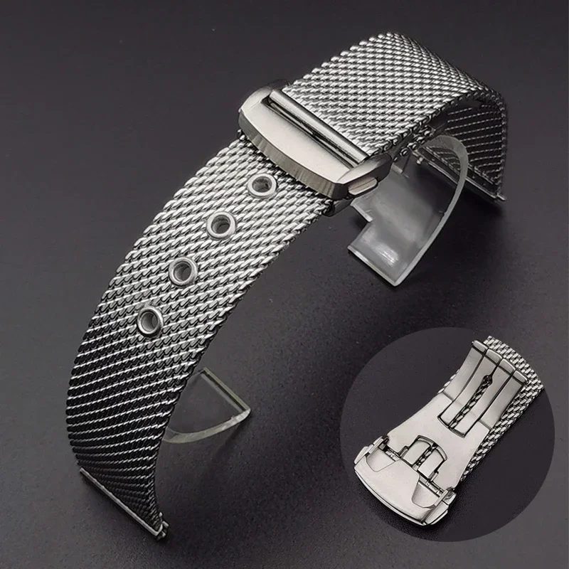 Mesh-Edelstahlarmband 20 mm 22 mm für Omega 007 Seamaster Diver 300 Uhrenarmband Herren Metallfaltschließe Armband Armband
