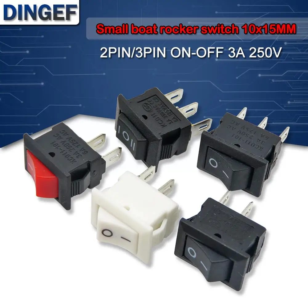 10PCS 3Pin 2PIN 3A 250V 10*15mm Schwarz Rot Taste Rocker Schalter AUF OFF AUF AC 10X15 Mini Rocker Power Schalter