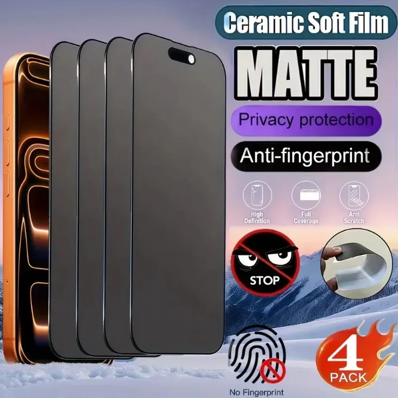 4er-Set Vollflächiger Matter Sichtschutz-Displayschutz für iPhone 15 17 16 Pro 13 14 Pro Max 8 7 Plus 16e Air SE XS X XR Anti-Spy-Folie