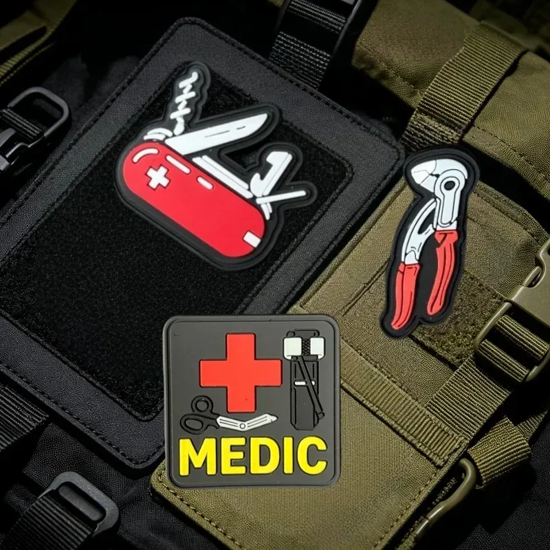 Multifunktions-Messer-Patch, PVC Taktische Weste Klettverschluss-Abzeichen, Rucksack-Dekoration Aufkleber, Armband DIY Patches für Kleidung