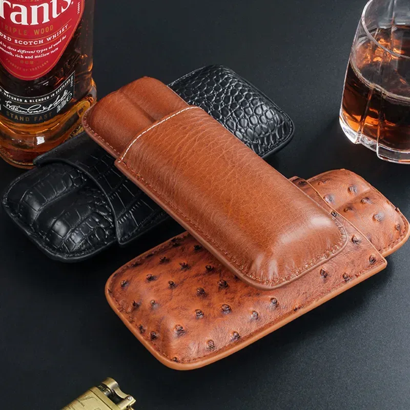 Luxuriöses Zigarrenetui, Zigarren-Humidor, hält 2 Zigarren, PU-Leder, Reiseetui, Raucherzubehör, Geschenk für Herren