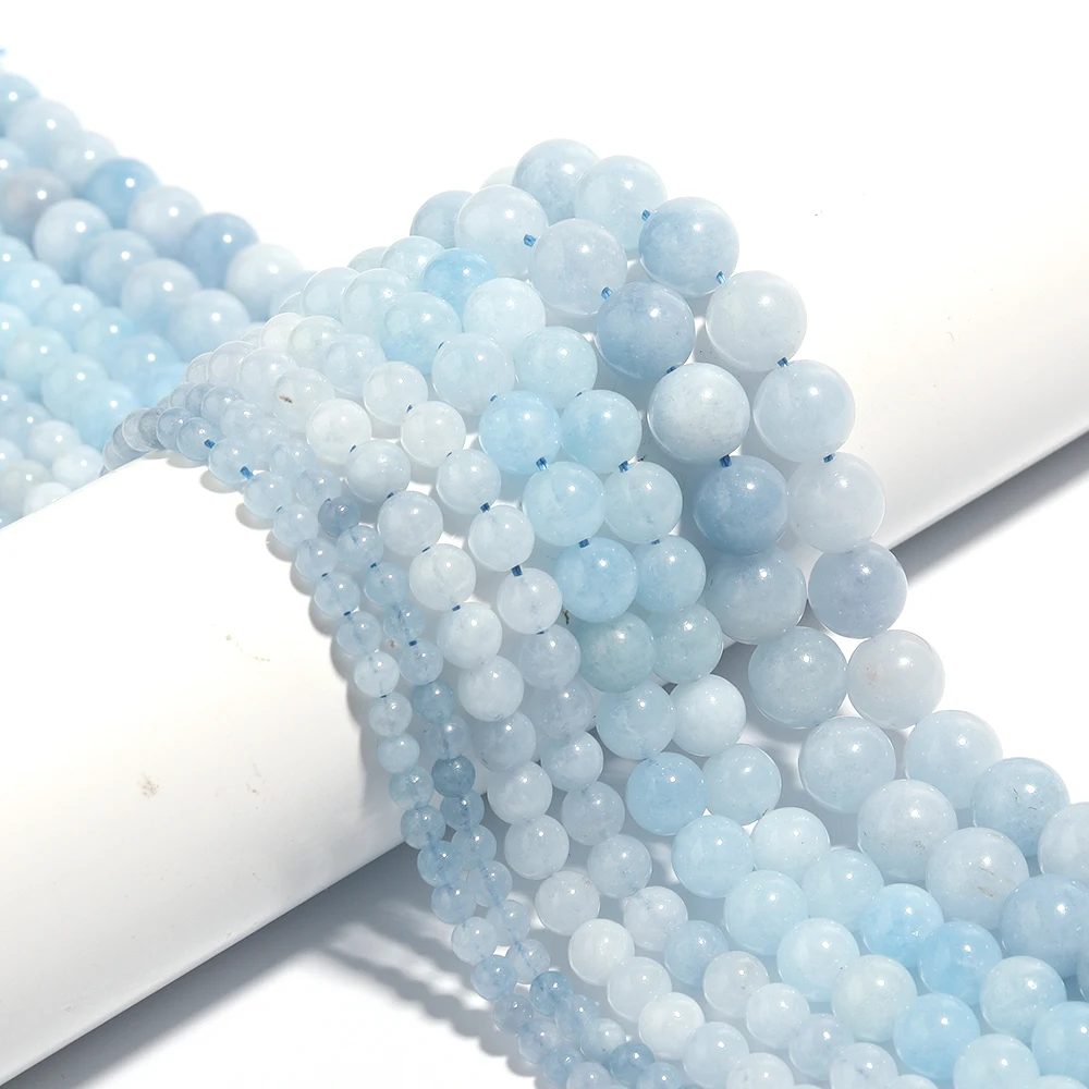 Natürliche Aquamarine Steinperlen 4 6 8 10 mm hellblaue runde lose Steinperlen für Schmuckherstellung DIY Armbänder Halskette Zubehör