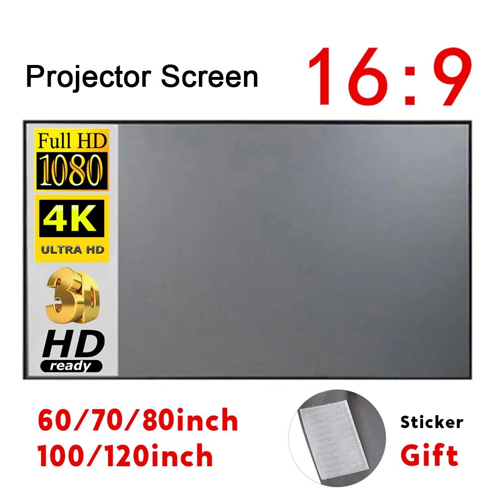 Tragbare Projektor-Leinwand, einfacher Vorhang, Anti-Licht, 60/70/80/100/120 Zoll Projektionswände für Zuhause, Outdoor, Büro, Projektor