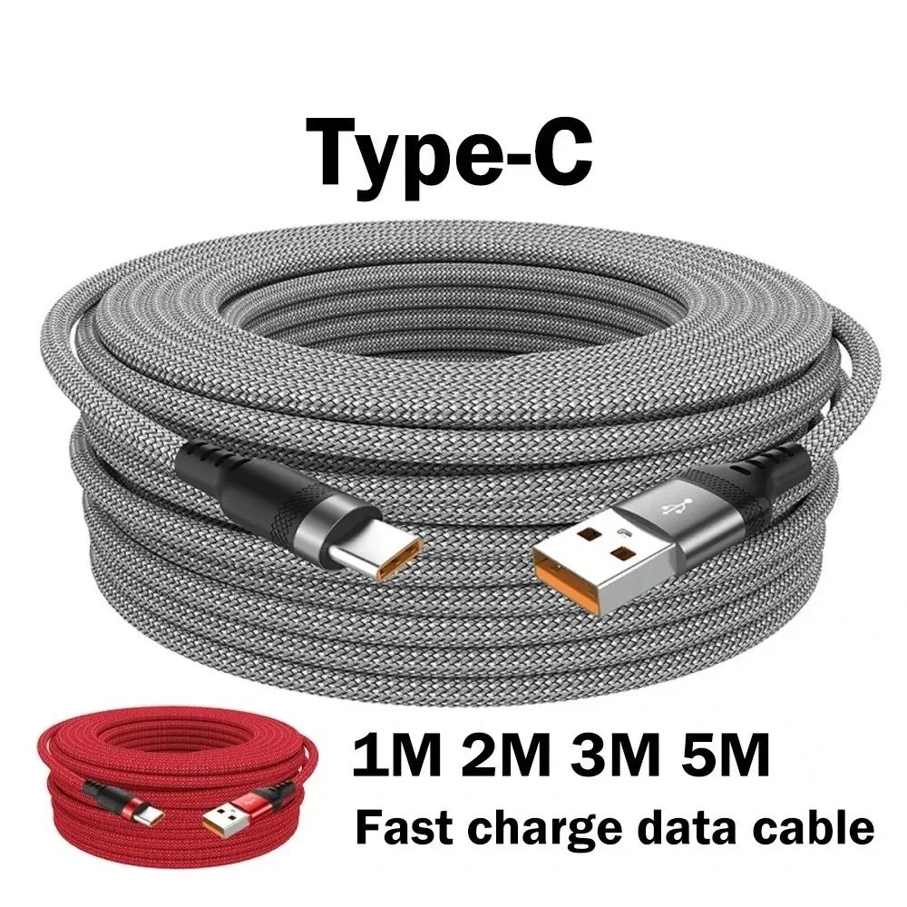 6A USB A auf Typ C Lade verlängertes Kabel Schnellladegerät Nylon-Datenkabel 1/2/3/5 m für intelligentes elektronisches Typ-C-Ladegerät