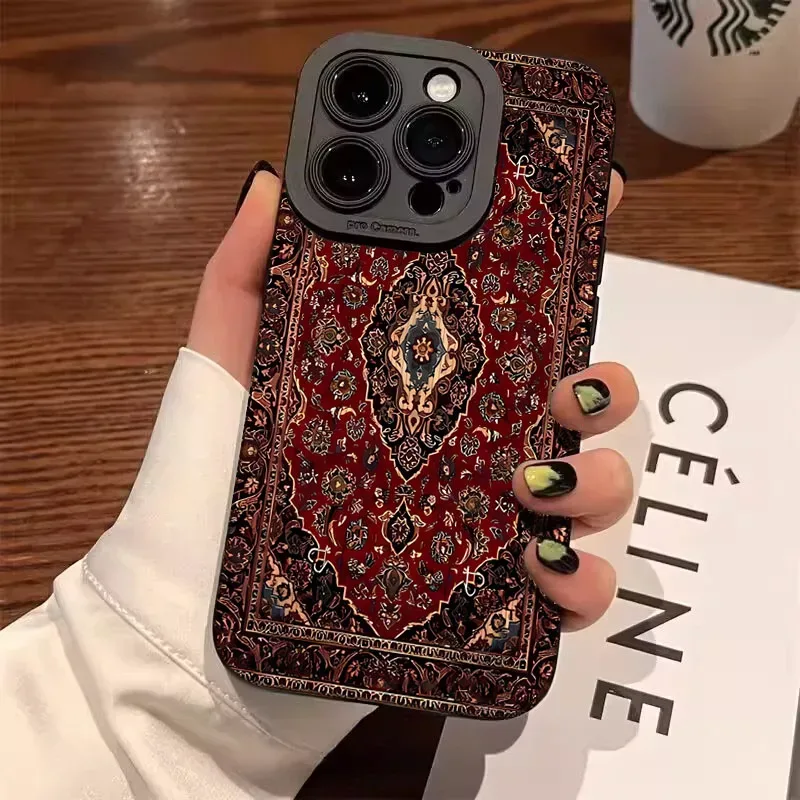Persischer Teppich mit Blumenmuster Handyhülle für iPhone 18 17 16 15 14 13 12 11 Pro Max Air X XR XS 7 8 Plus 16e Matte Rückseite