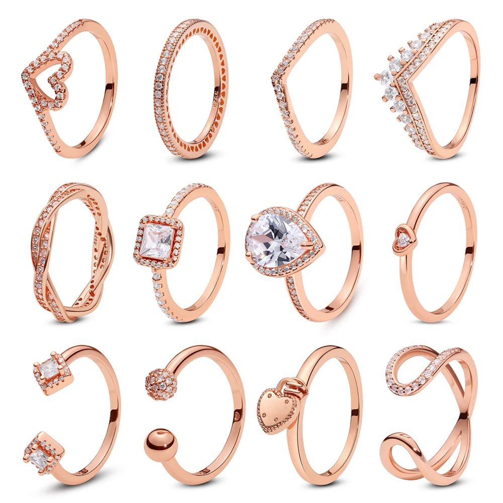 925 Sterling Silber Ringe für Frauen Original Unendlichkeit Liebe Herz Verlobung Ehering Roségold Kristalle Luxus Schmuck Geschenk
