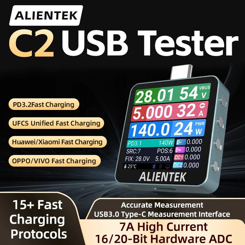 ALIENTEK USB Tester C2 Digitales Voltmeter Ladedetektor PD3.2 Batterietester Schnellladungserkennung Trigger