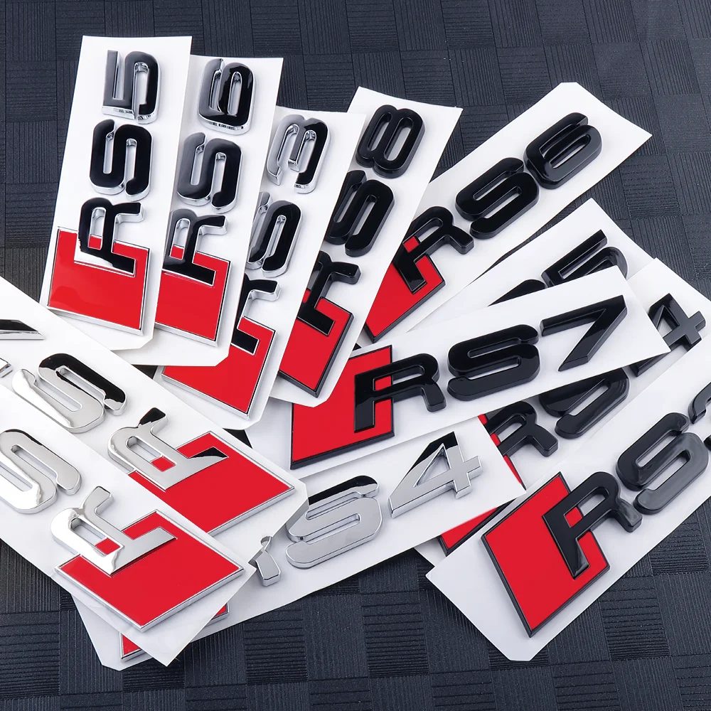 RS3 RS4 RS5 RS6 RS7 RS8 Logo Auto ABS Emblem Karosserie Heck Kofferraum Dekoration Aufkleber Zubehör für Audi A1 A2 A3 A4 A5 A6 A7 A8 RS S