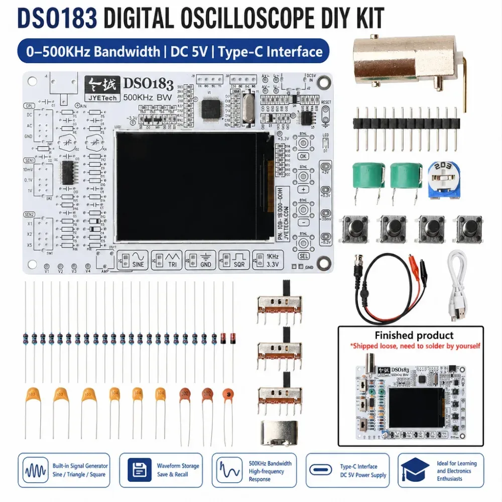 DSO183 DC 5V Digitales Oszilloskop DIY-Kit, 0?500 kHz Oszilloskop Elektronik-Lötset, Typ-C Anschluss