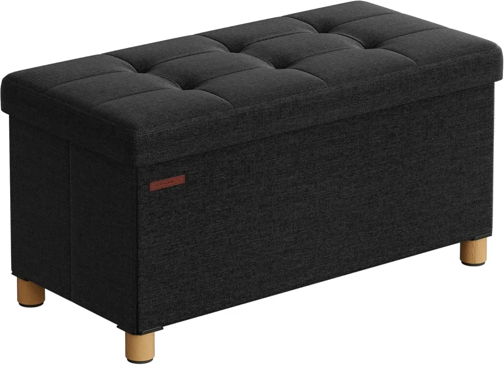 SONGMICS Sitzbank sitzhocker, 76/110cm mit Stauraum, klappbare Sitztruhe, Fußbank