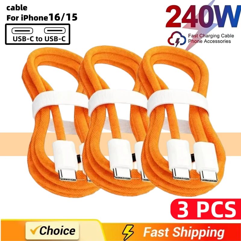 3er-Pack USB-C-Kabel zu USB-C 240W Schnellladekabel Unterstützt schnelles Laden für iPhone 17 16 15 Samsung Huawei Xiaomi etc.