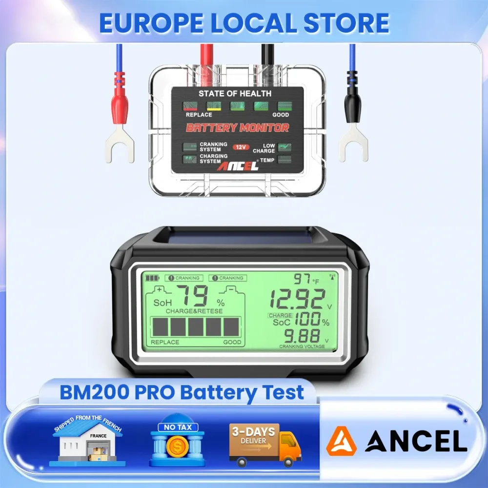 ANCEL BM200 PRO Autobatterietester 433 MHz RF Solarbetriebener Display-Batterieanalysator Anlassen für alle 12-V-Blei-Säure-Batterien