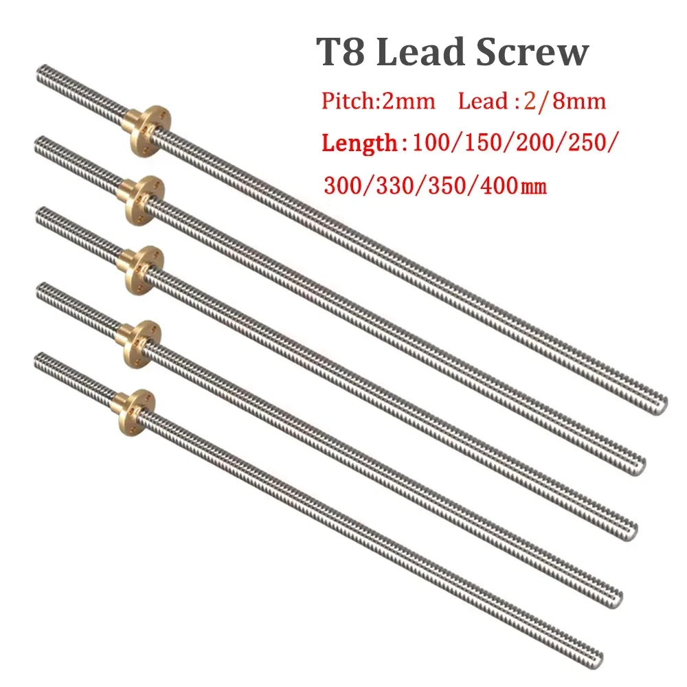 2 Stück T8 Leitspindel Trapezstangenabstand 2 mm Blei 2 mm/8 mm 100/150/200/300/350/400 mm T8 Leitspindel Mutter Reprap 3D-Druckerteile