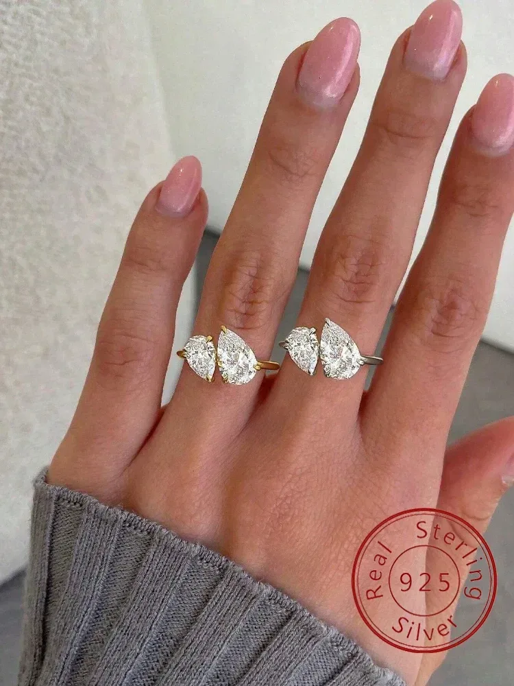 Asglam Ring aus 925er-Sterlingsilber, schlicht, klassisch, mit Zirkon, Wassertropfen-Design, für Damen, Verlobung, Hochzeit, luxuriöser, hochwertiger, edler Schmuck