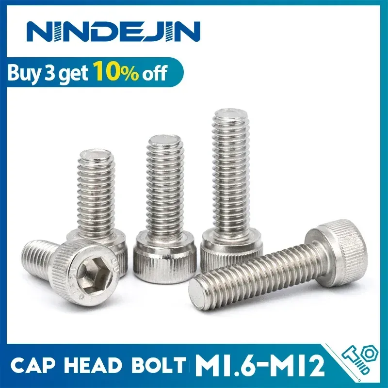 NINDEJIN Innensechskantschraube mit Innensechskant M1,6 M2 M2,5 M3 M4 M5 M6 M8 M10 Innensechskantschraube aus Edelstahl DIN912 Sechskantschraube mit Schlüssel