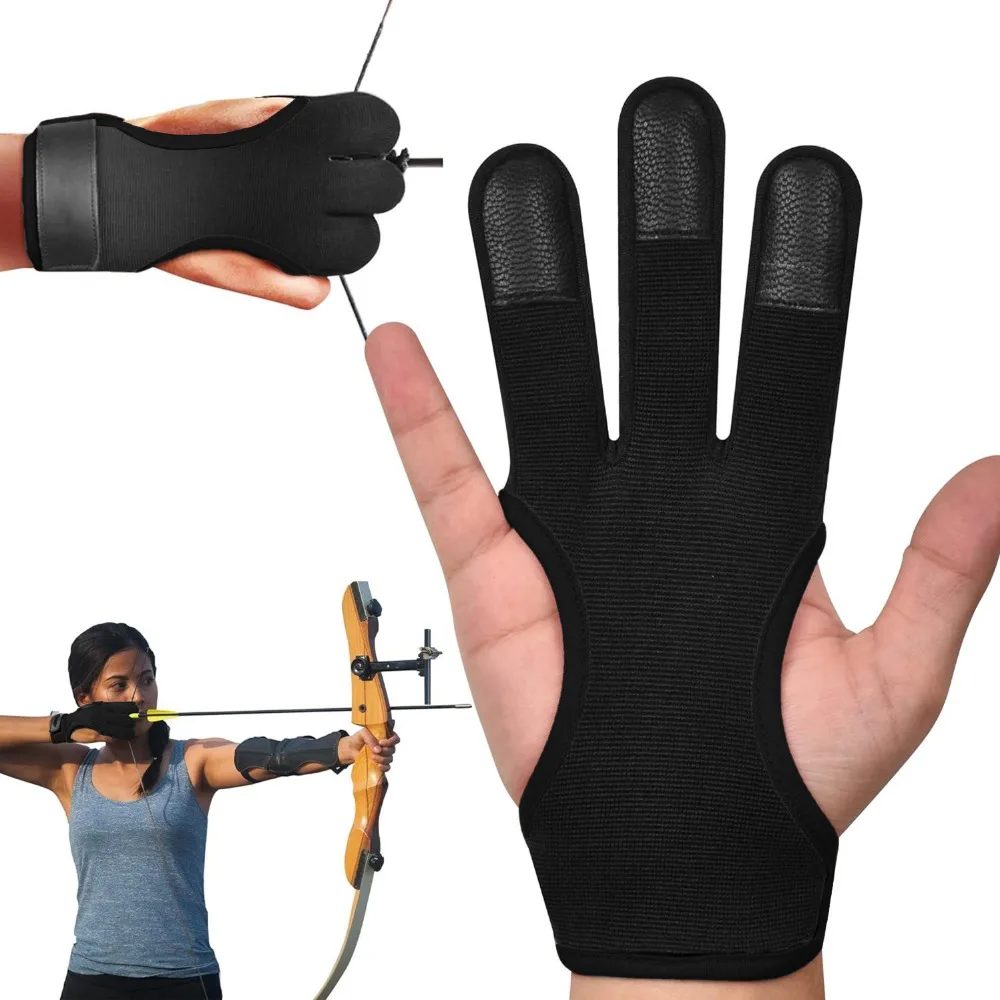 1PCS Bogenschießen 3 Finger Handschuh Gym Einstellbare Hand Schutzfolie Nylon Atmungsaktive Outdoor Bogenschießen Schießen Handschuh Sport Zubehör