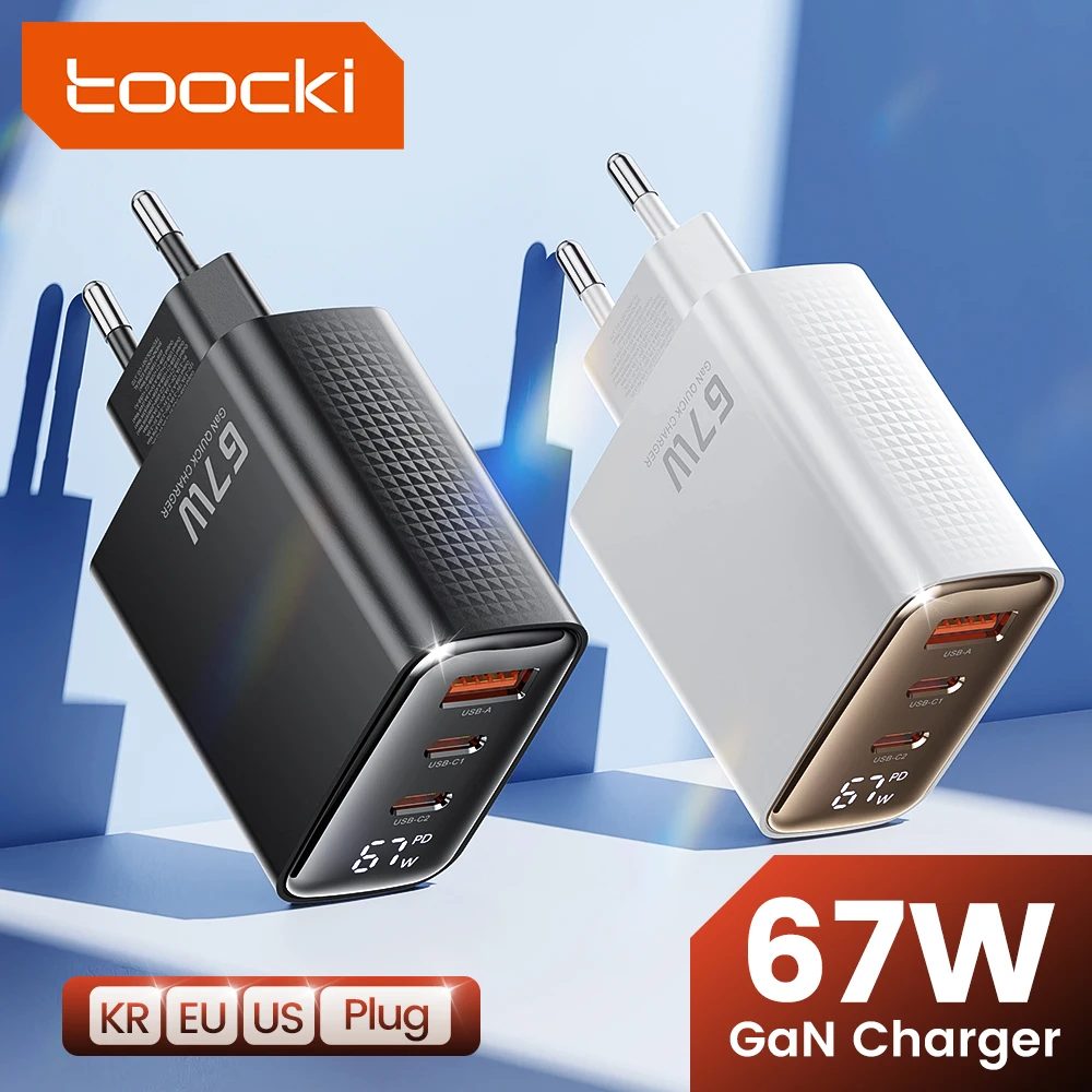 Toocki pd 67w gan usb ladegerät digital anzeige schnell ladung qc 4,0 typ c ladegerät für iphone ipad xiaomi samsung huawei tablets