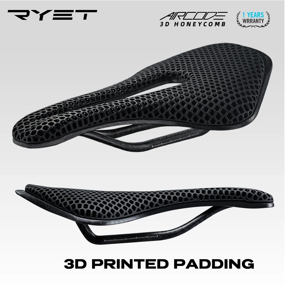 RYET 3D-gedruckter Fahrradsattel, ultraleichte Kohlefaser, hohl, bequem, atmungsaktiv, MTB, Kies, Rennrad, Fahrradsitzteile