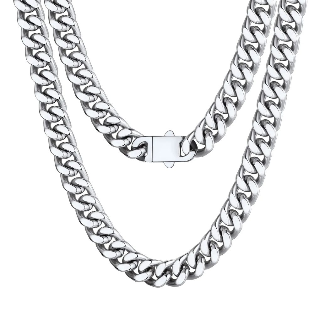 8-16mm HipHop Miami Curb Kubanische Kette Halskette Edelstahl Männer Kubanische Gliederkette Rappe Schmuck