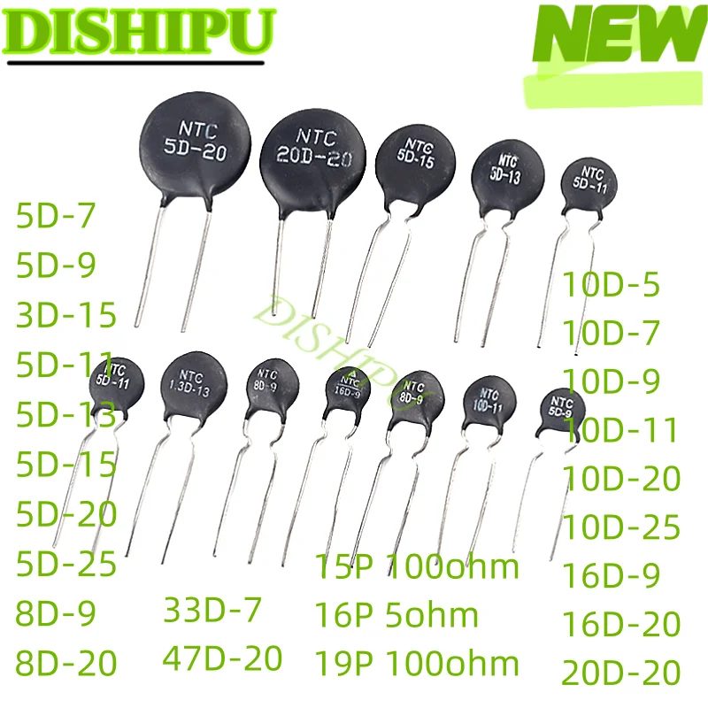 NTC-Thermistor/Negativ-Temperaturkoeffizientenwiderstand 3D-15 5D-7 5D-9 5D-11 5D-13 5D-15 5D-20 5D-25 8D-9 8D-20 10D-9 10D-9 10D-25 16D-9 16D-20 20D-20 33D-7 47D-20 15P 100Ohm 16P