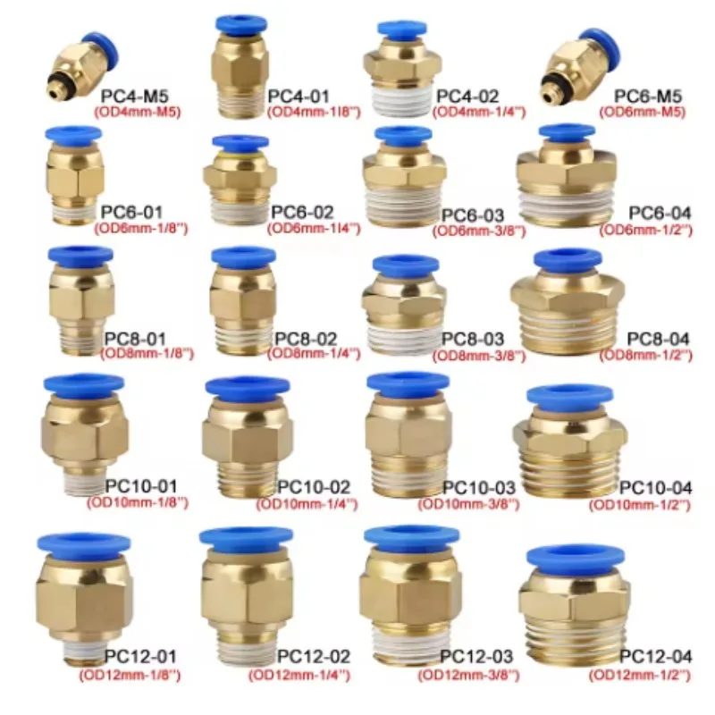 1/5PCS Pneumatische Luft Anschluss Fitting PC 4mm 6mm 8mm 10mm 12mm Gewinde 1/8 