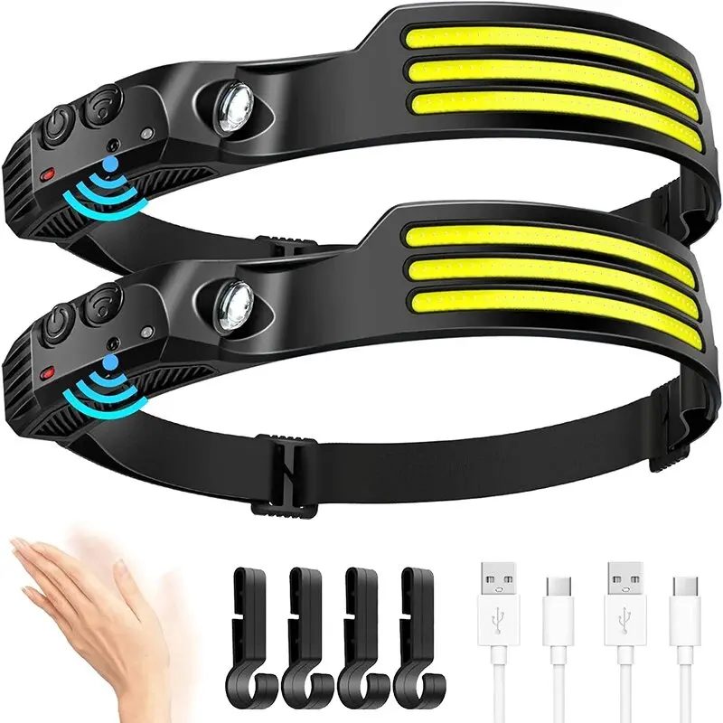 Cob LED Scheinwerfer Induktion scheinwerfer eingebaute Batterie USB wiederauf ladbare Kopf Taschenlampe Outdoor Camping Angeln Sensor Scheinwerfer