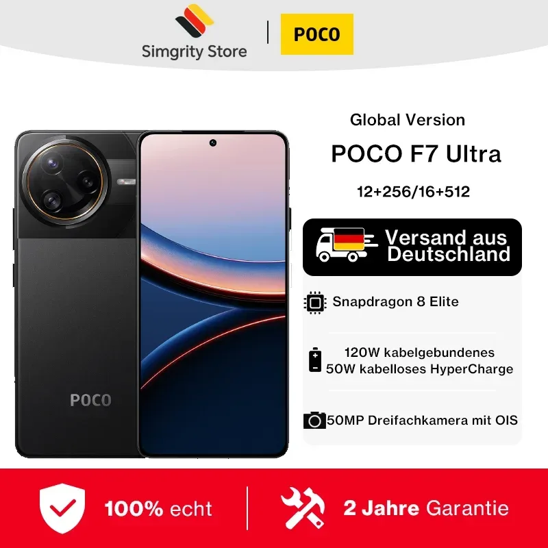 Globale Version POCO F7 Ultra Snapdragon 8 Elite Handy Smartphone 6,67 Zoll AMOLED-Display 50MP Triple-Kamera 5300mAh 120W HyperCharge POCO Handy