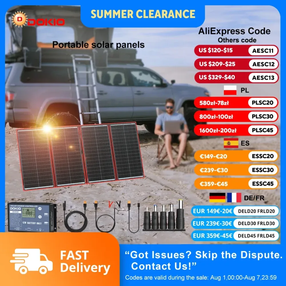 Dokio 300 W 18 V tragbares faltbares Solarpanel mit 12 V-Controller, geeignet für Familien-Campingausflüge
