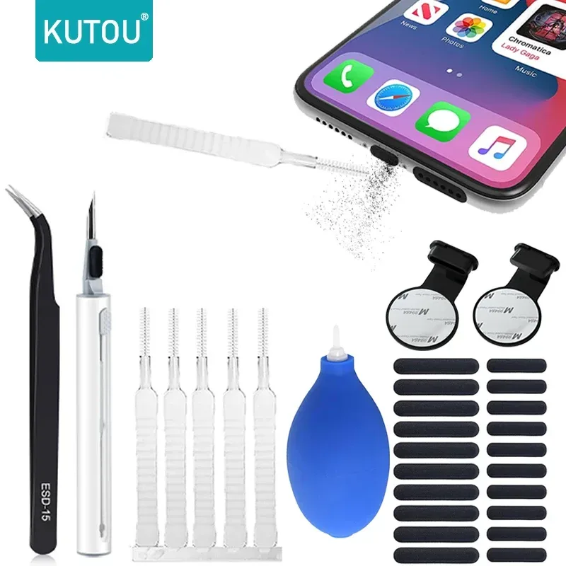 KUTOU Staubstecker Typ C Handy-Reinigungsset für iPhone Samsung Huawei Handys Staubdichtes Reinigungsbürsten-Set iPhone-Reiniger