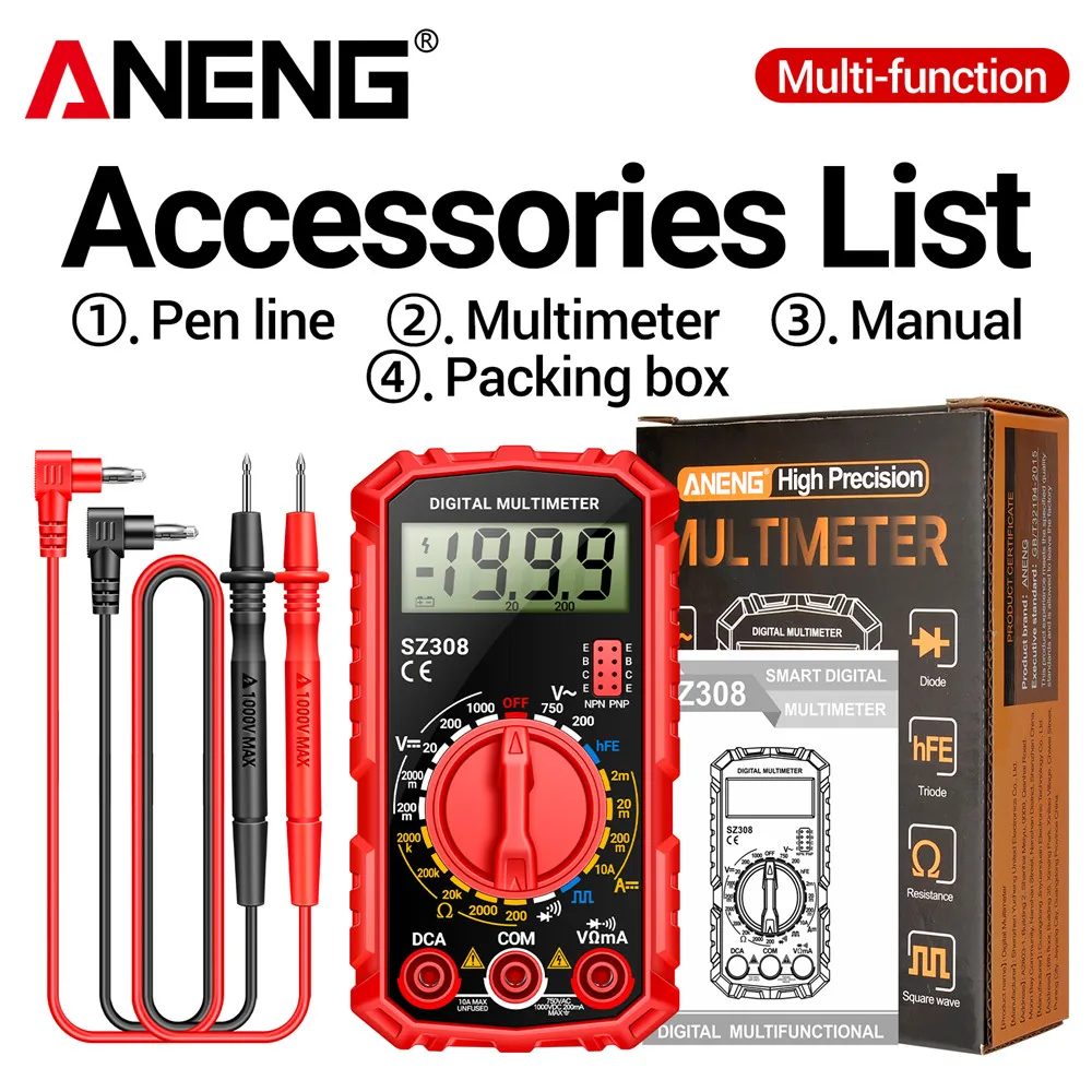 ANENG SZ308 Digitales Multimeter AC/DC Strommessgerät Spannungs-Widerstandsmessgerät Elektriker LCD-Bildschirm Ohm Rechteckwellen-Test