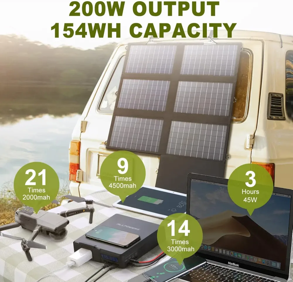 ALLPOWERS S200 Tragbares Kraftwerk 41600 mAh 200 W Solar Powerbank & SP026 60 W faltbares Solarpanel für Camping Laptop iPhone