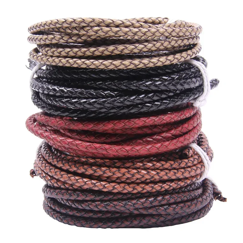 1 Meter 3 4 5 mm rund geflochtenes echtes Lederband schwarz braun Farbe Leder Seil Schnur DIY Armband Halskette Schmuckherstellung