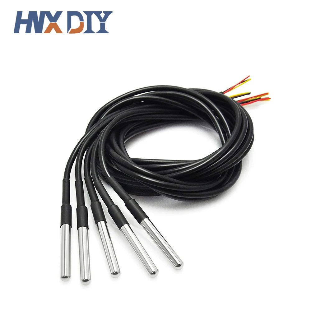 5/10 Stück DS18b20 Temperaturfühler Temperatursensor 1M 2M 3M DS1820 Edelstahlpaket Wasserdicht 18B20 100cm/200cm/300cm