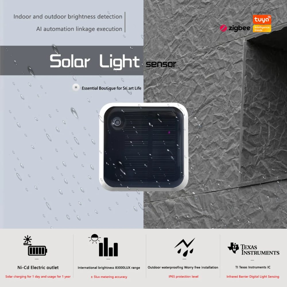 Tuya Zigbee Solar Licht Sensor Wasserdicht IP65 Outdoor Helligkeit Erkennung Echtzeit Helligkeit Sensor Einfach Zu Installieren