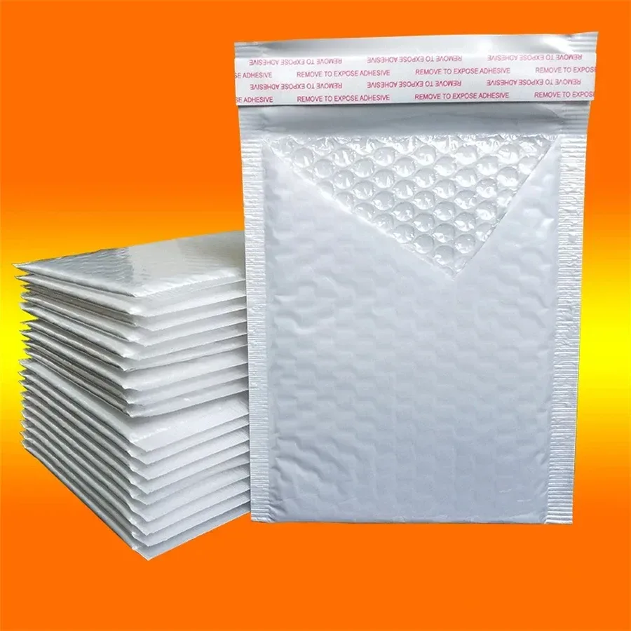 50 Stück Perlglanzfolie, wasserdicht, Luftpolstertasche, Verpackung, Express-Tasche, weißer Schaumstoff, selbstklebende Packungstasche, Versandtasche, verdickter Umschlag