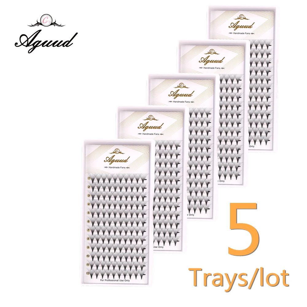 AGUUD 5 Tabletts/Lot dünne Wurzeln schlanke Basis vorgefertigte Fächer Wimpern scharfe spitze Basis Promade russische Volumenfächer Wimpernverlängerungen Faux