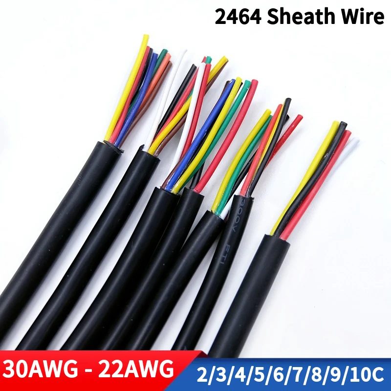 Ummanteltes Draht-Kupferkabel, 30, 28, 26, 24, 22, AWG, Signalkabel, 2, 3, 4, 5, 6, 7, 8, 10 Kerne, weiches elektronisches Audiosteuerungsdraht 2464