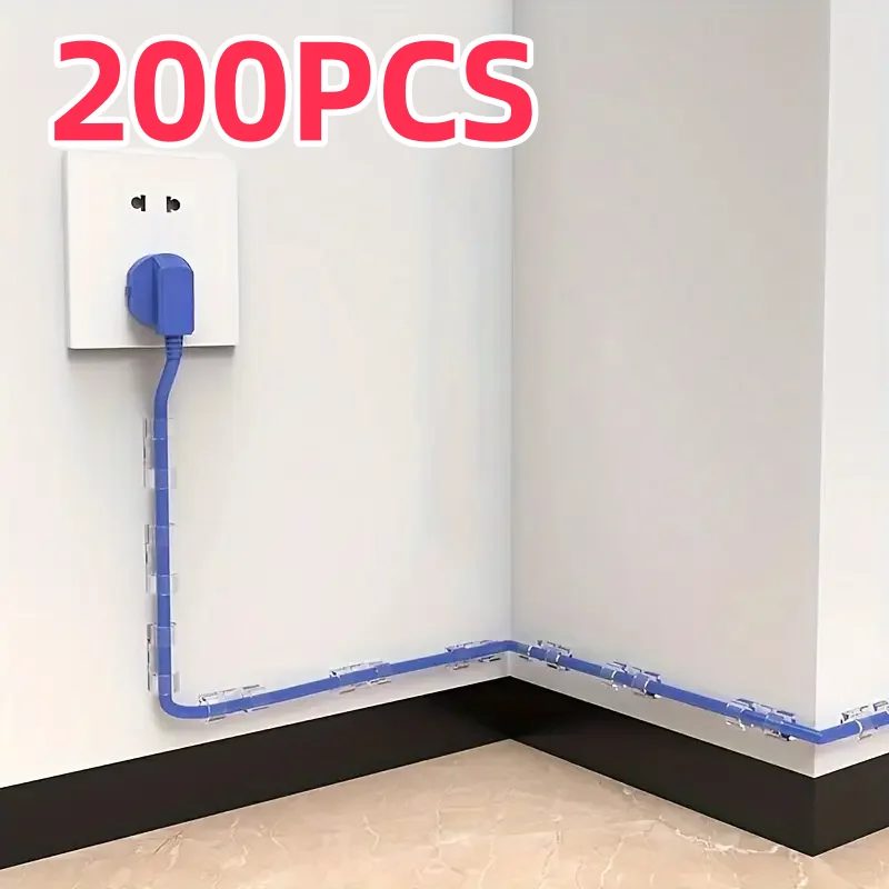 200/10 Stück durchsichtige Kunststoff-Kabelklemmen, transparente Draht-Organizer für Wand und Schreibtisch, Kabelmanagement, selbstklebende Kabelhalter