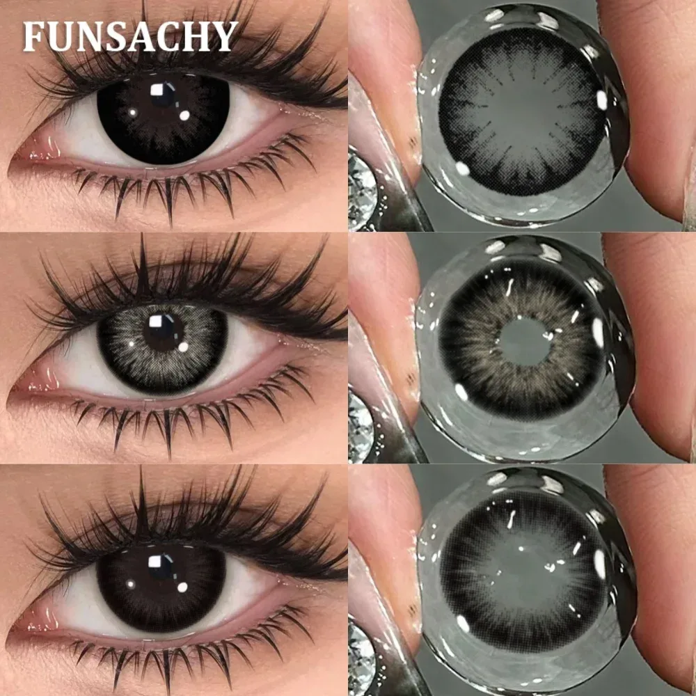 FUNSACHY 2 Stück schwarze Serie Farbkontaktlinsen natürliche graue Augenlinse schöne Schüler jährliche Mode braune Softlens-Kosmetik