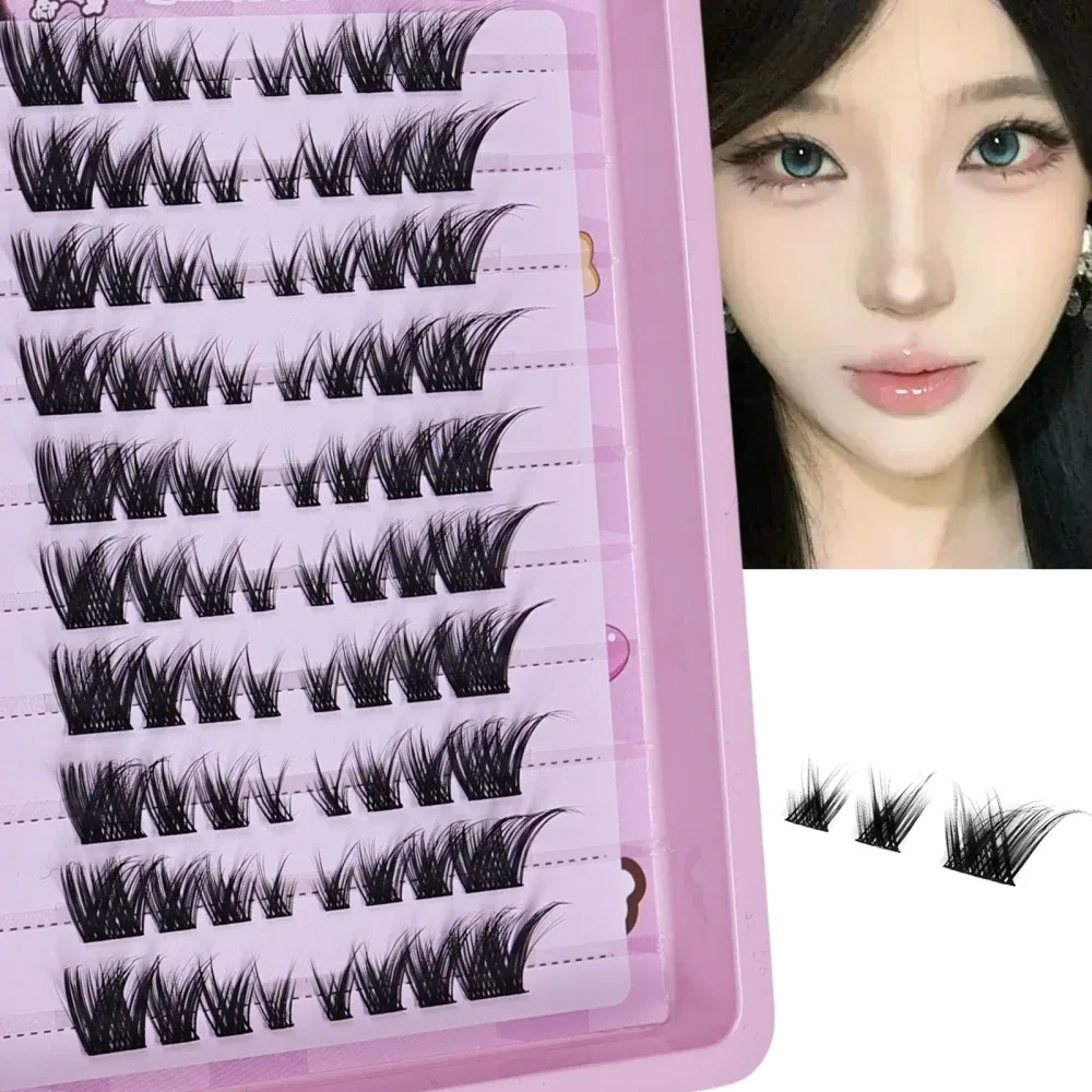 Fuchs-Augen-Effekt, flauschige falsche Wimpern, wiederverwendbar, DIY, dicke geflügelte Wimpernverlängerung, täglicher Gebrauch, natürliche Cluster-Wimpern, Manga-Wimpern